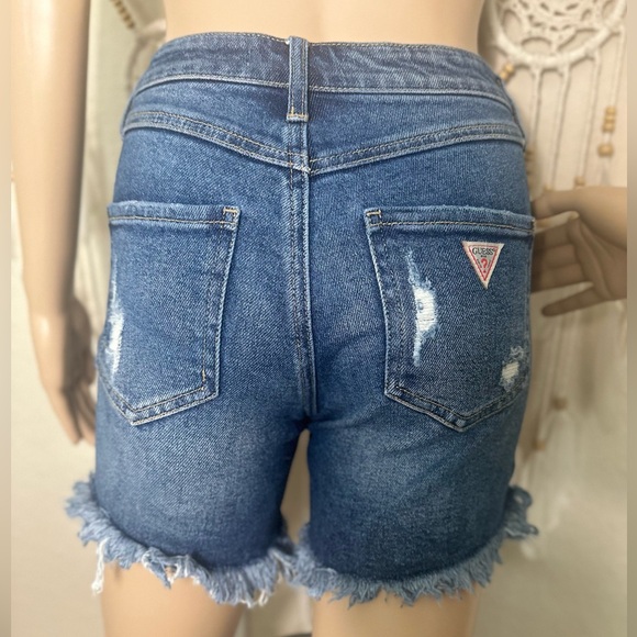 Guess Women’s High Rise Distressed Blue Denim Shorts Size 24 - Picture 4 of 7